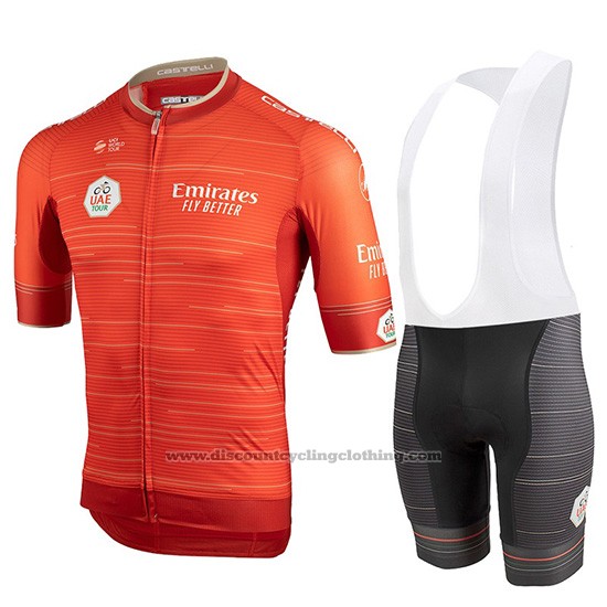 2019 Cycling Jersey Castelli Uae Tour Orange Short Sleeve and Bib Short